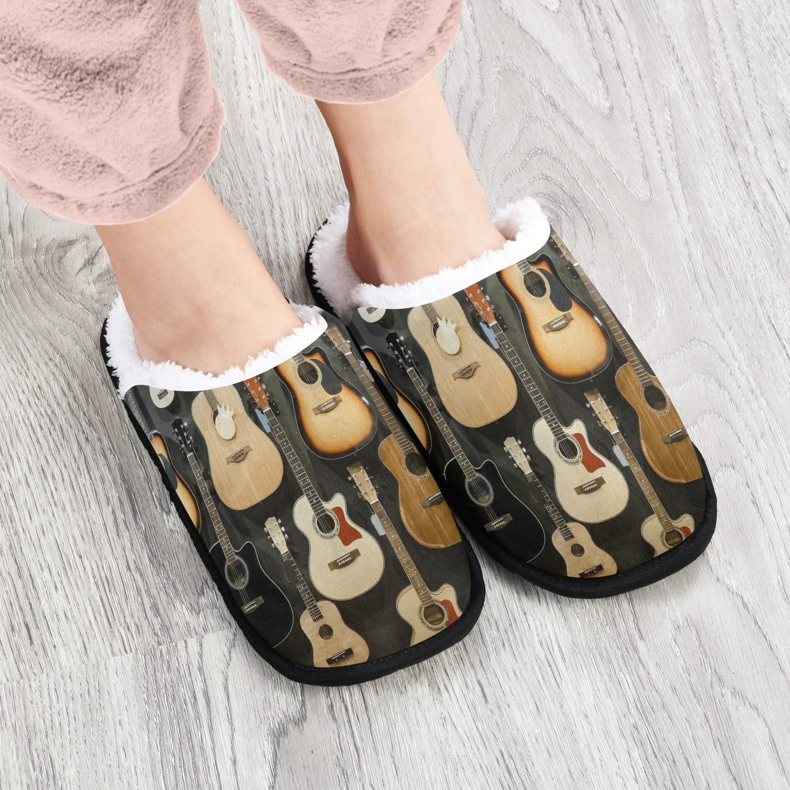 **Acoustic Guitars Music Themed Plush Slippers - Anti-Slip Indoor & Outdoor Fuzzy House Shoes for Women & Men (Large Size) - Perfect for Home, Hotel, Spa, Travel & Gift Giving**