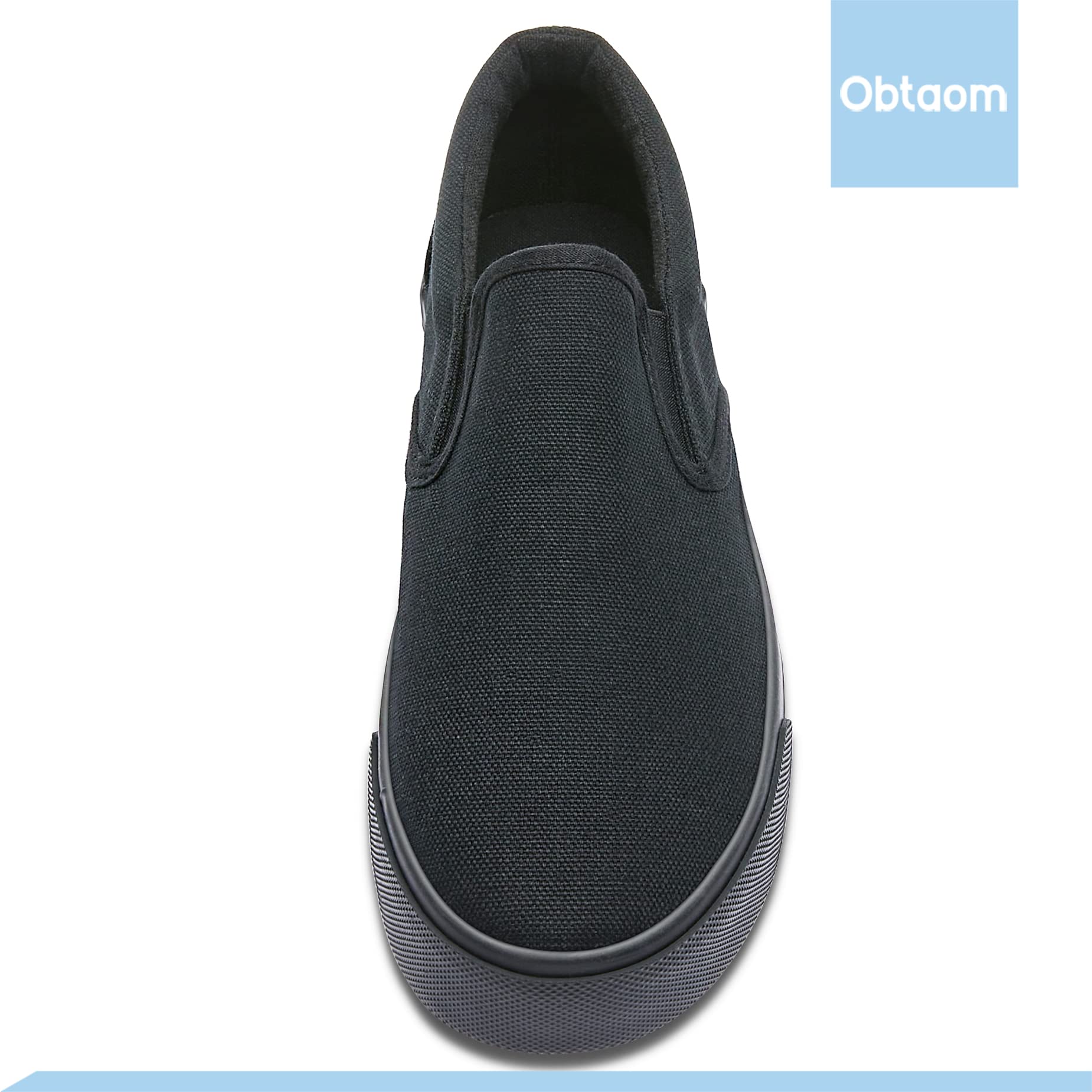 Obtaom Women's White Sneakers - Black Slip On Canvas Loafers for Women | Comfortable Low Top Casual Shoes for Walking, Work & Everyday Wear