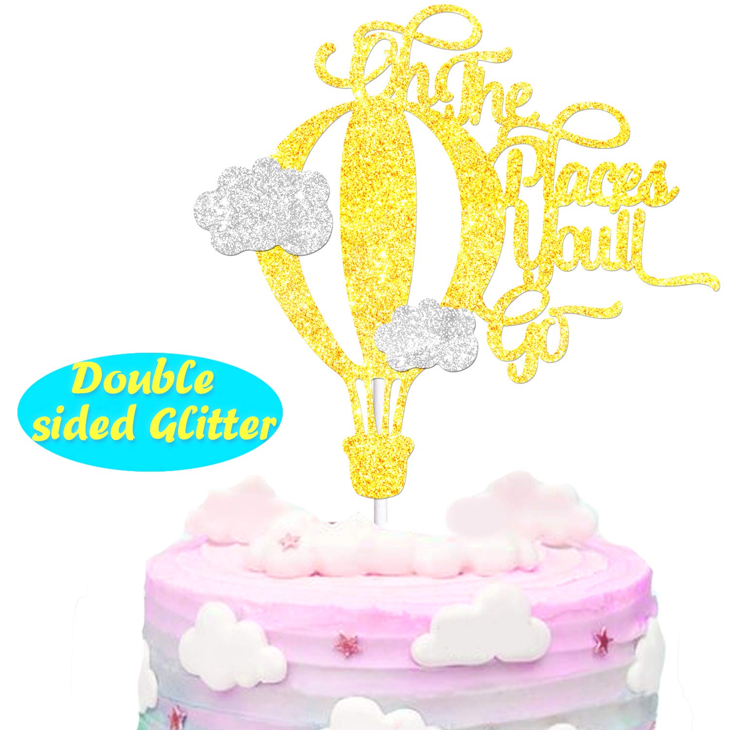 Gold Glitter Hot Air Balloon Cake Topper - Happy Birthday Party Decorations for Baby Showers, Birthdays & Travel Themed Celebrations | Perfect for Dessert Tables, Cupcake Decor & Gift Presentations