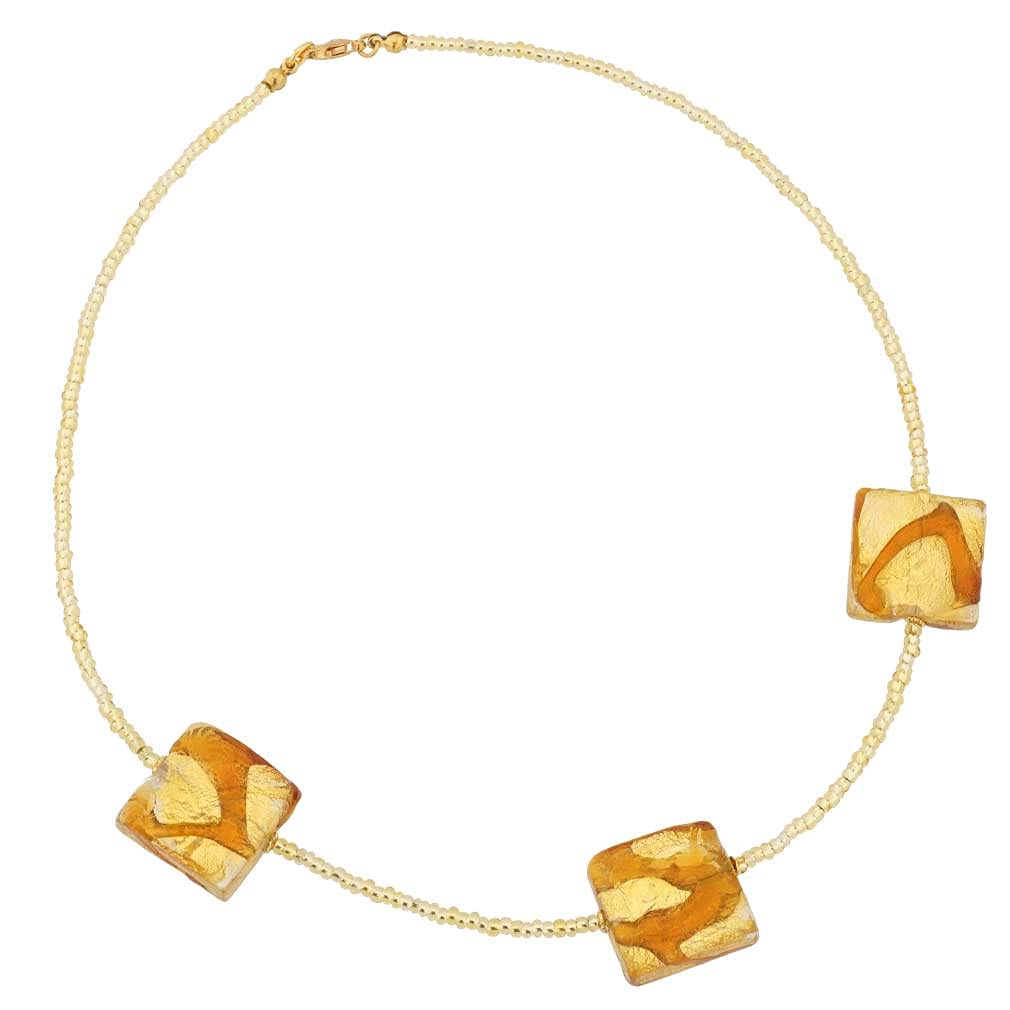 Venetian Murano Glass Royal Cognac Square Pendant Necklace - Elegant Jewelry for Women, Perfect for Parties, Weddings & Special Occasions