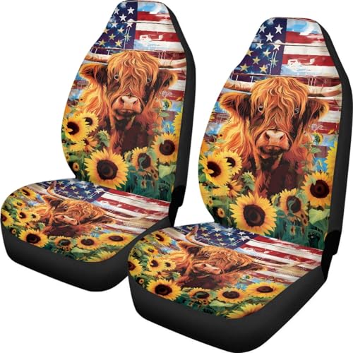 American Flag Highland Cow Sunflower