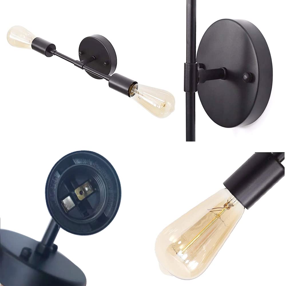 Modern Black Wall Sconce Light - 2 Light Industrial Vanity Fixture with E26 Base - Bathroom, Living Room, Bedroom, Hallway, Entryway & Porch Lighting - Perfect for Ambient & Task Lighting (2 Lights-1pc-Black)