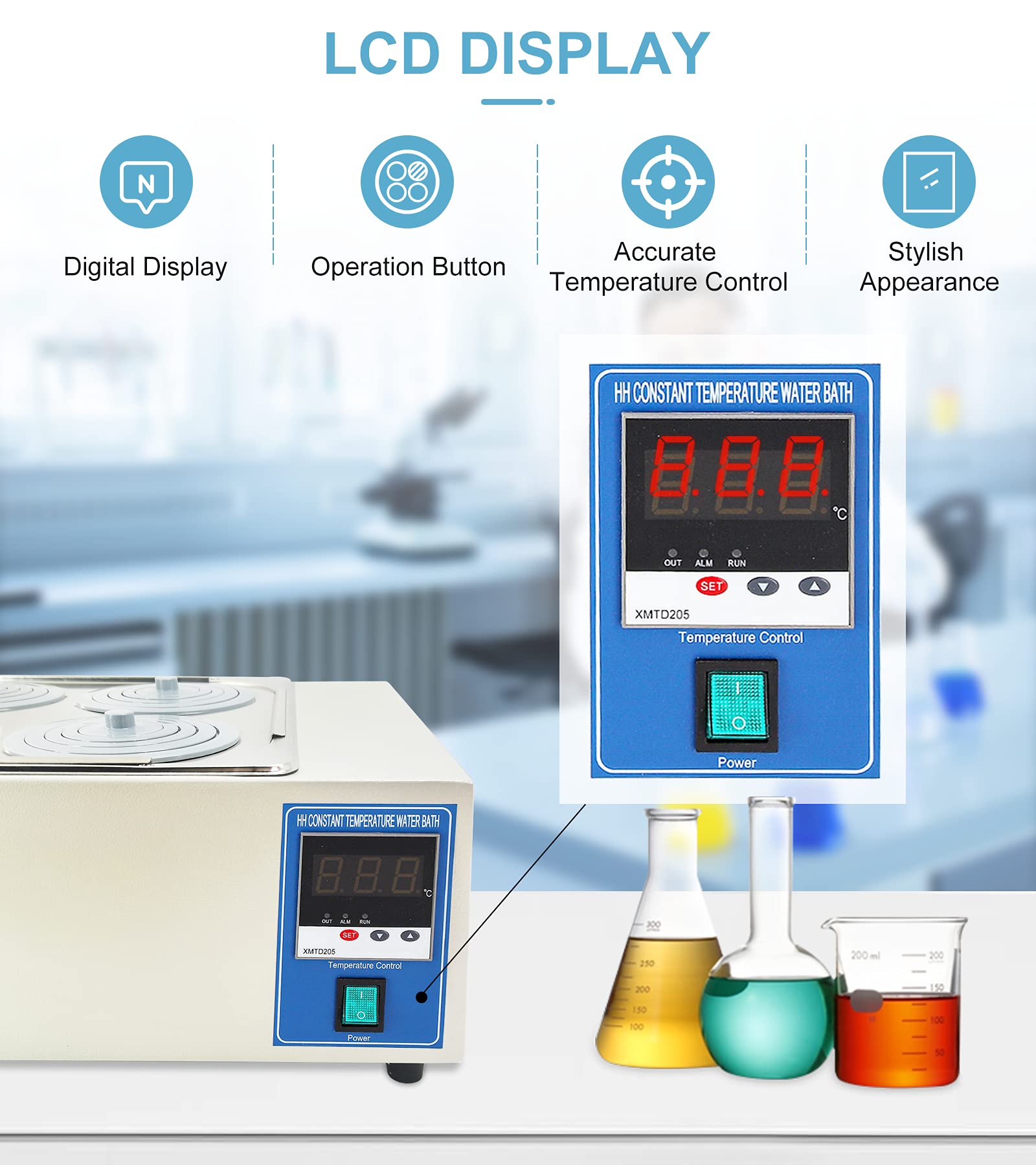 YUCHENGTECH 12L Digital Thermostatic Water Bath - 4 Openings, 800W (220V), Silver | Precise Temperature Control for Laboratory, Medical, and Scientific Experiments