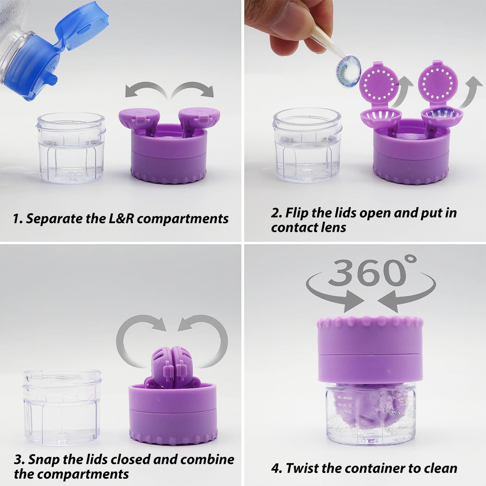 Travel Contact Lens Case with Mirror & Tweezers - Purple for On-the-Go Care