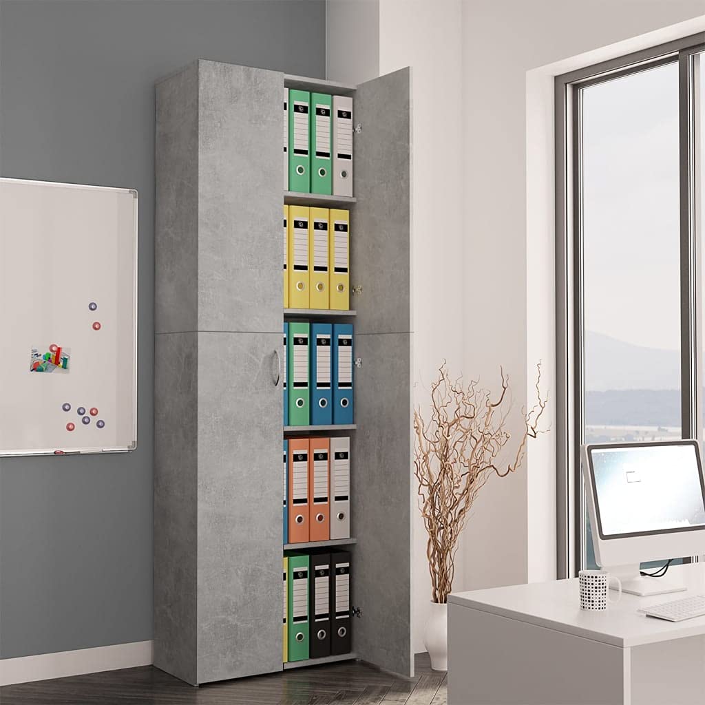 Wooden File Cabinet with 2 Doors & 5 Shelves - Freestanding Storage Organizer for Home Office, Garage & Utility Room - Durable Concrete Gray Filing Cabinet for Documents & Supplies - Perfect for Office Organization & Home Storage Solutions