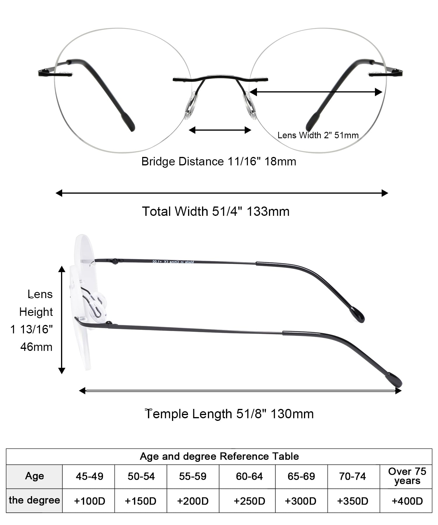 Eyekepper Frameless Reading Glasses for Women & Men - Lightweight Round Rimless Readers with Spring Hinges (Perfect for Reading, Working, and Computer Use)