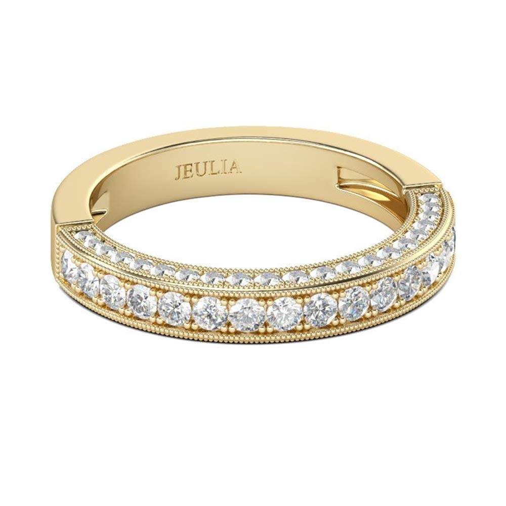 Jeulia 14K Gold Plated Sterling Silver Round Cut Women's Band Ring - Perfect for Engagement, Wedding, Anniversary, Birthday Gifts for Girlfriend & Wife (Includes Jewelry Box) | Elegant Jewelry for Special Occasions & Daily Wear