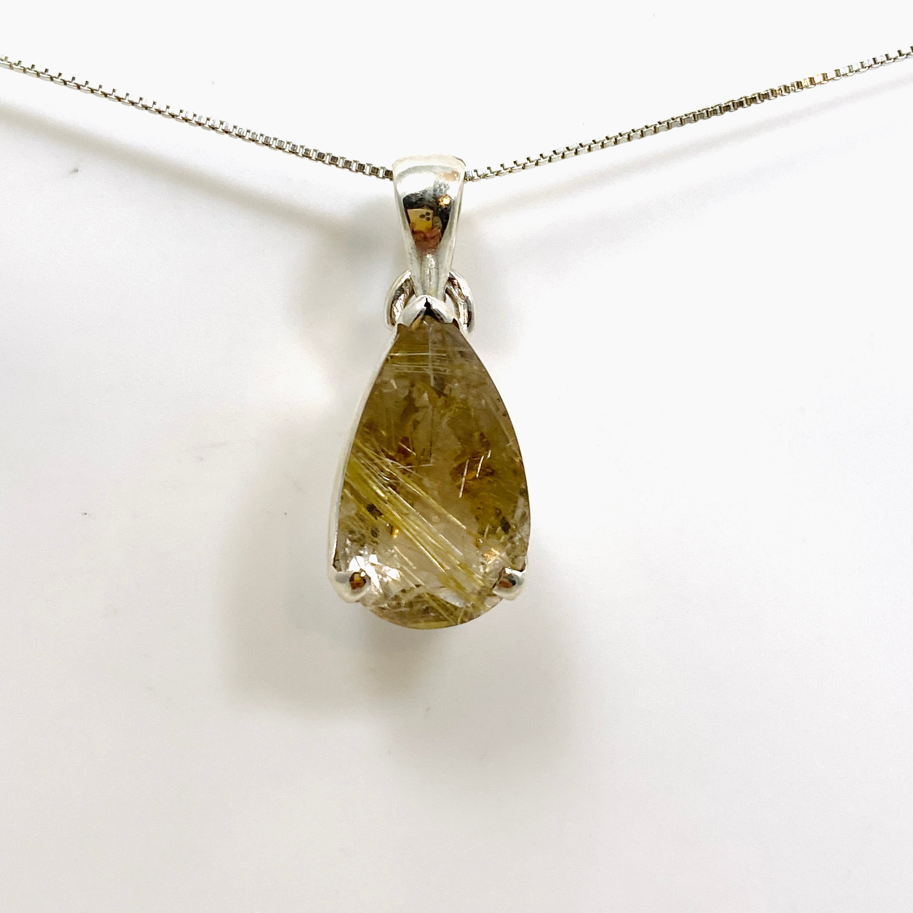 Golden Rutile Quartz Teardrop Faceted Pendant Necklace - Natural Crystal Jewelry for Women - Perfect for Spiritual Healing, Meditation & Elegant Occasions