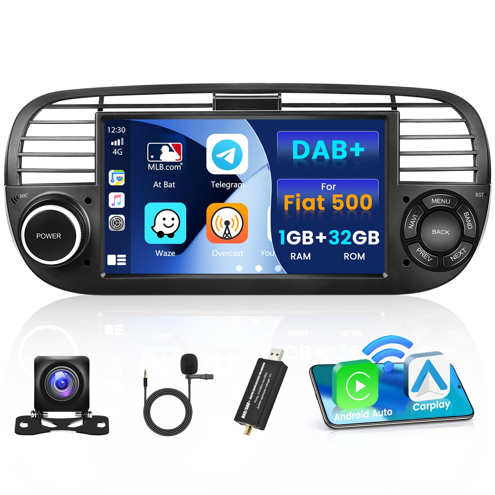 Fiat 500 2007-2015 Android 13 Car Stereo with 7