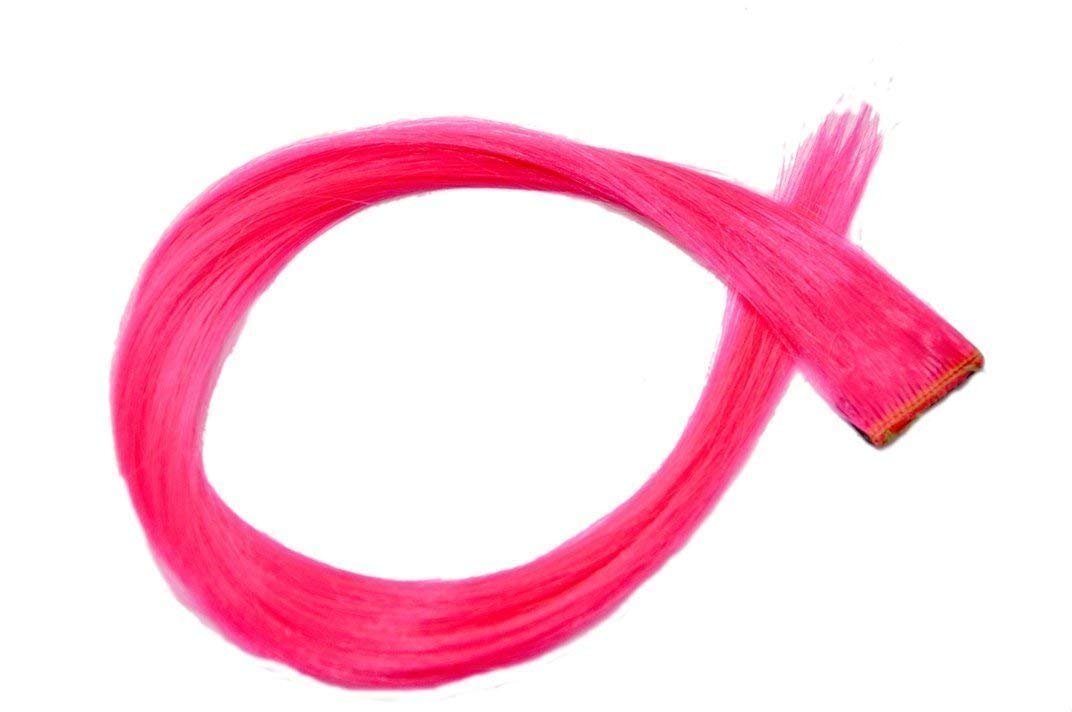 Verbier Hair Streak Synthetic Colorful Hair Extensions for Women & Girls - 2-Piece Set (Neon Pink) | Perfect for Parties, Cosplay, and Festival Hairstyles