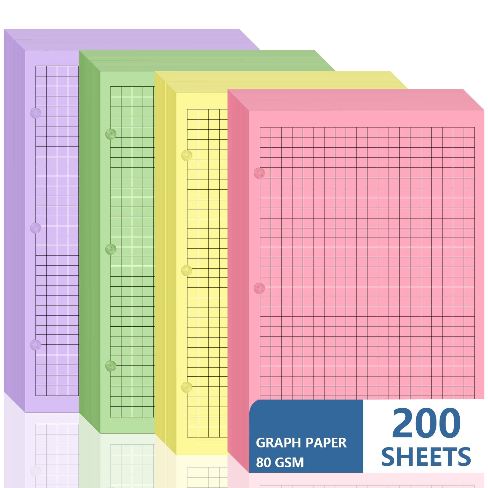 200-Sheet Half Letter Graph Paper Refill - 3 Hole Punch, 5.5