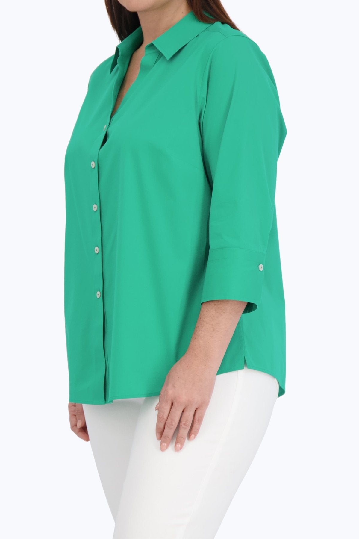 Mary Plus No Iron Stretch 3/4 Sleeve Shirt - Wrinkle-Free Comfort Fit Blouse for Work & Casual Wear | Office, Travel & Everyday Outfits