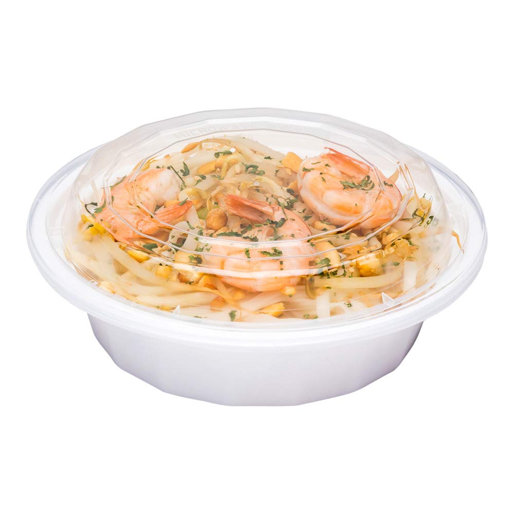Restaurantware 16oz Microwavable Take Out Containers with Clear BPA-Free Lids - 100-Pack Disposable Round White Food Storage Boxes for Catering, Restaurants & Home Meal Prep
