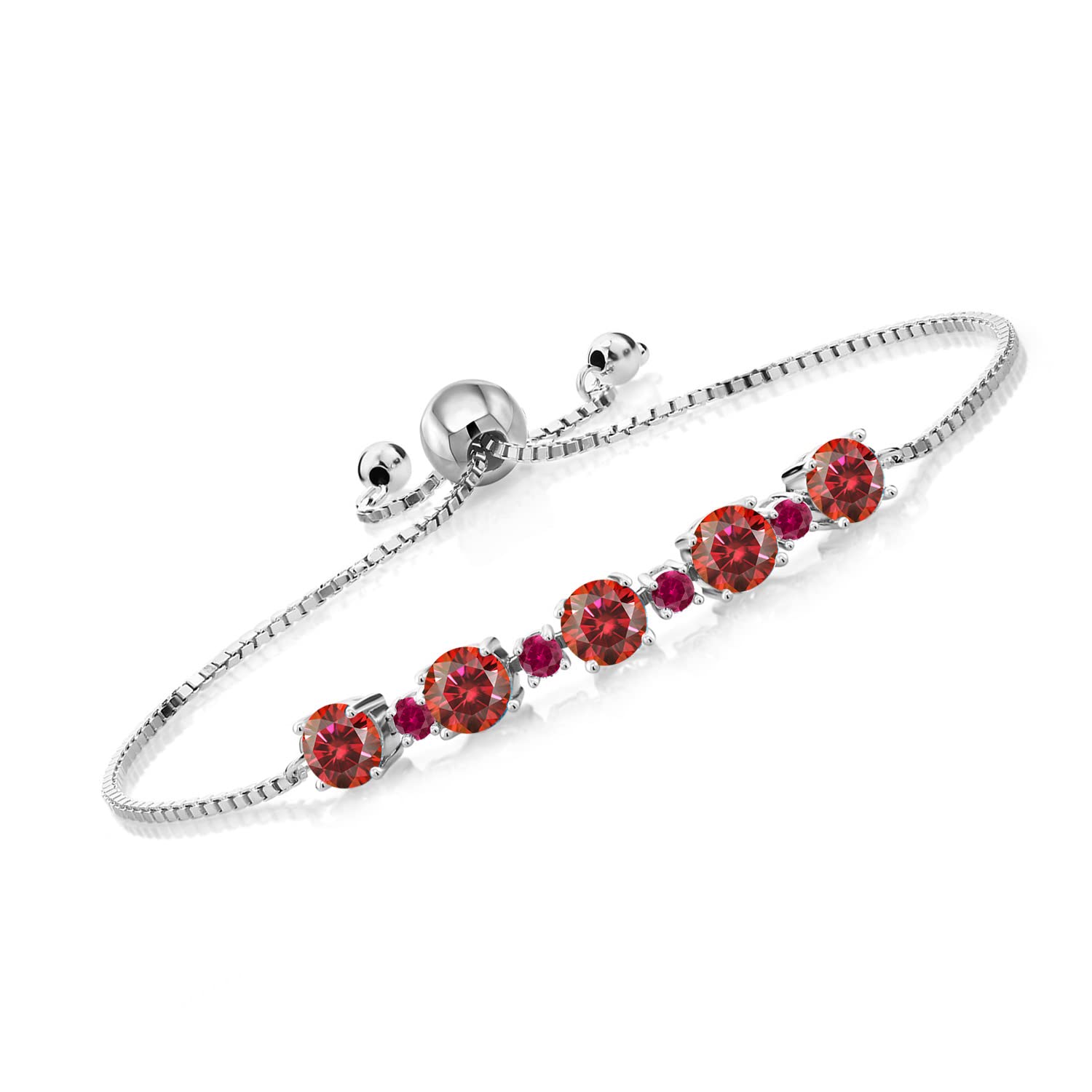 925 Sterling Silver Red Created Ruby & Moissanite Bracelet Set (2.74 Cttw) | Elegant Jewelry Gift for Women | Perfect for Weddings, Anniversaries & Special Occasions