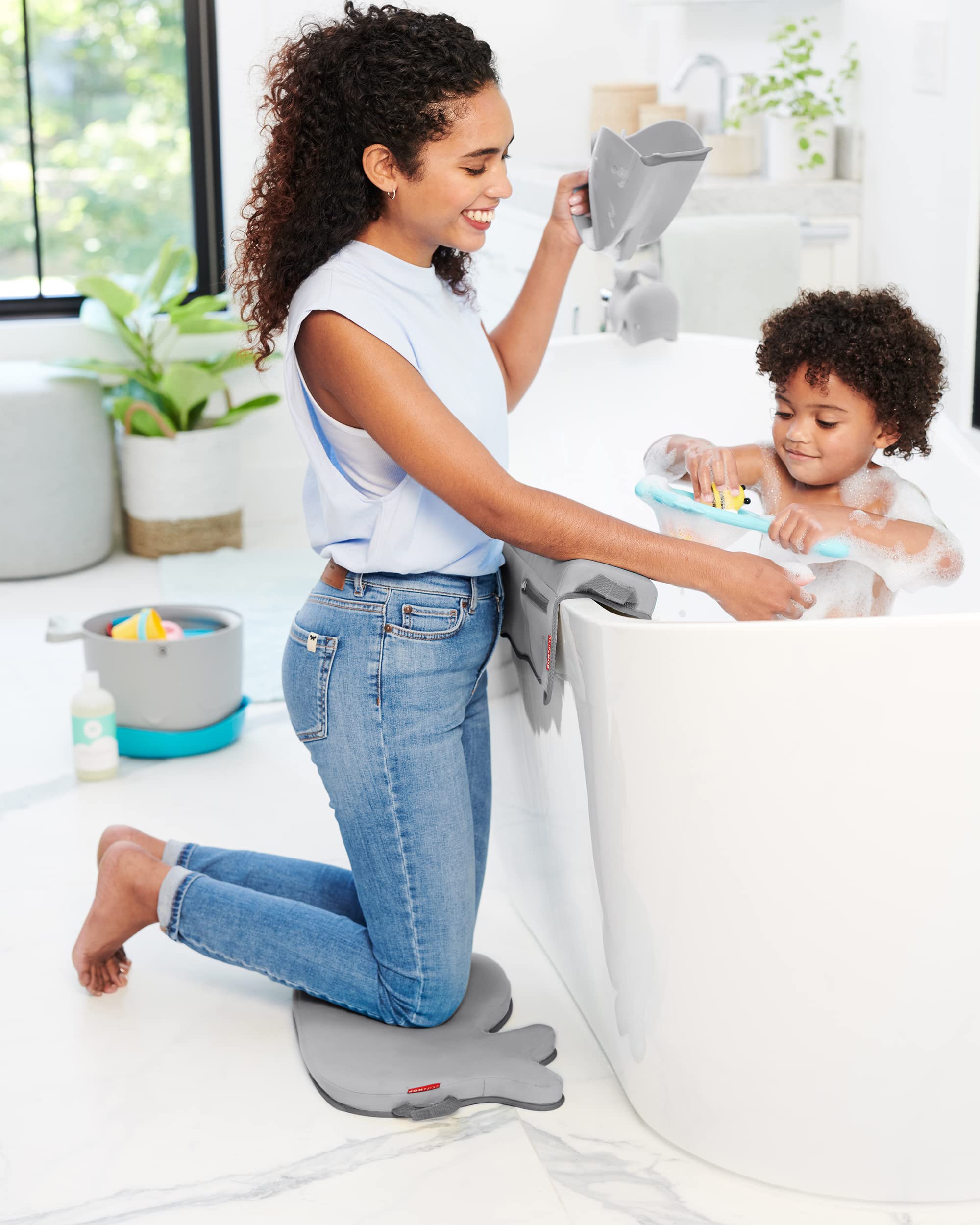 Skip Hop Moby Baby Bath Essential Set with Non-Slip Bath Mat (Grey) - Gentle Newborn & Infant Bathing Kit for Safe Tub Time, Perfect Baby Shower Gift