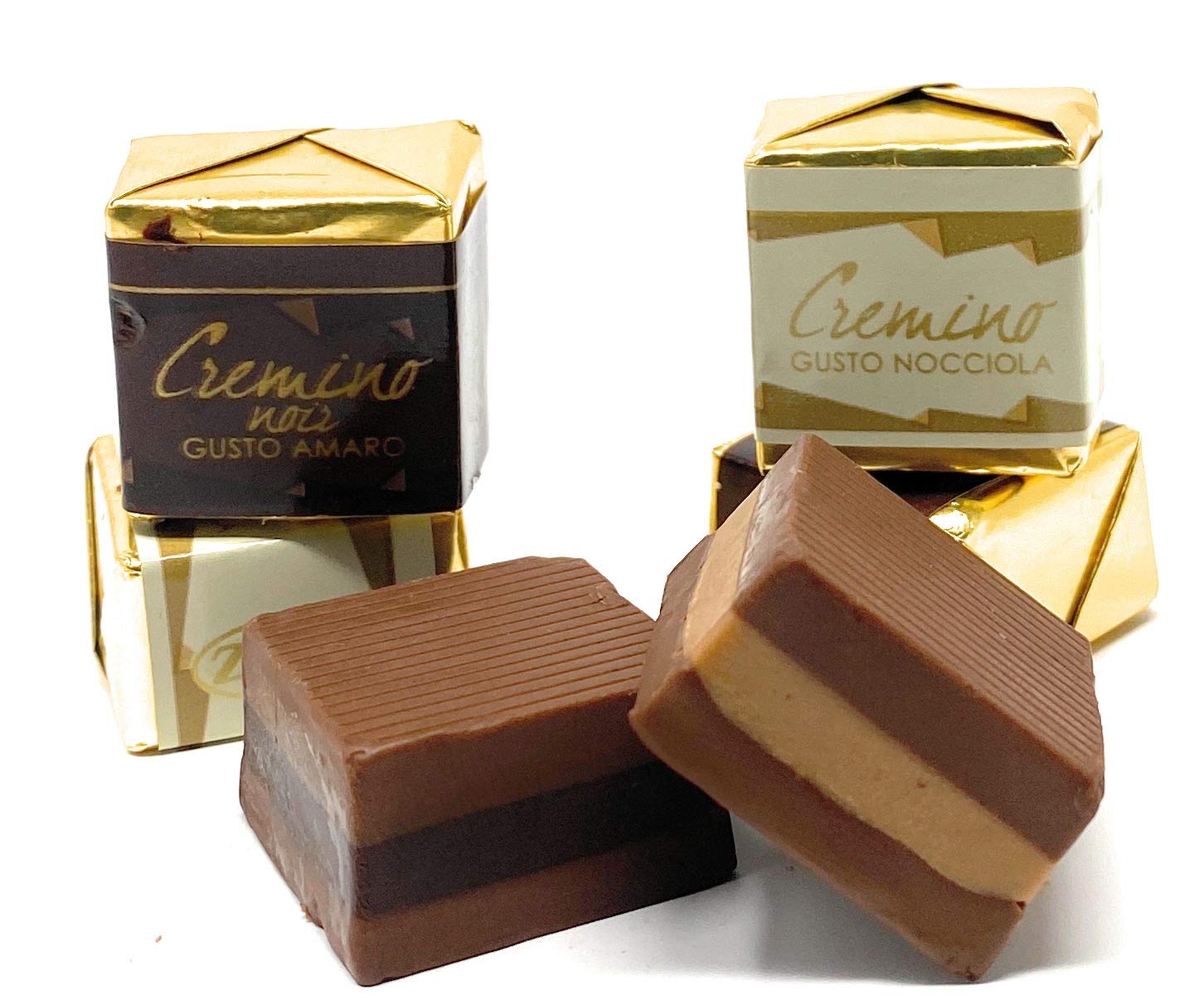 Premium Cremino Layered Gianduia Chocolate with Rich Hazelnut & Dark Chocolate Center - Assorted Flavors 750g (70-75 Pieces) - Perfect for Gifts, Parties & Dessert Platters