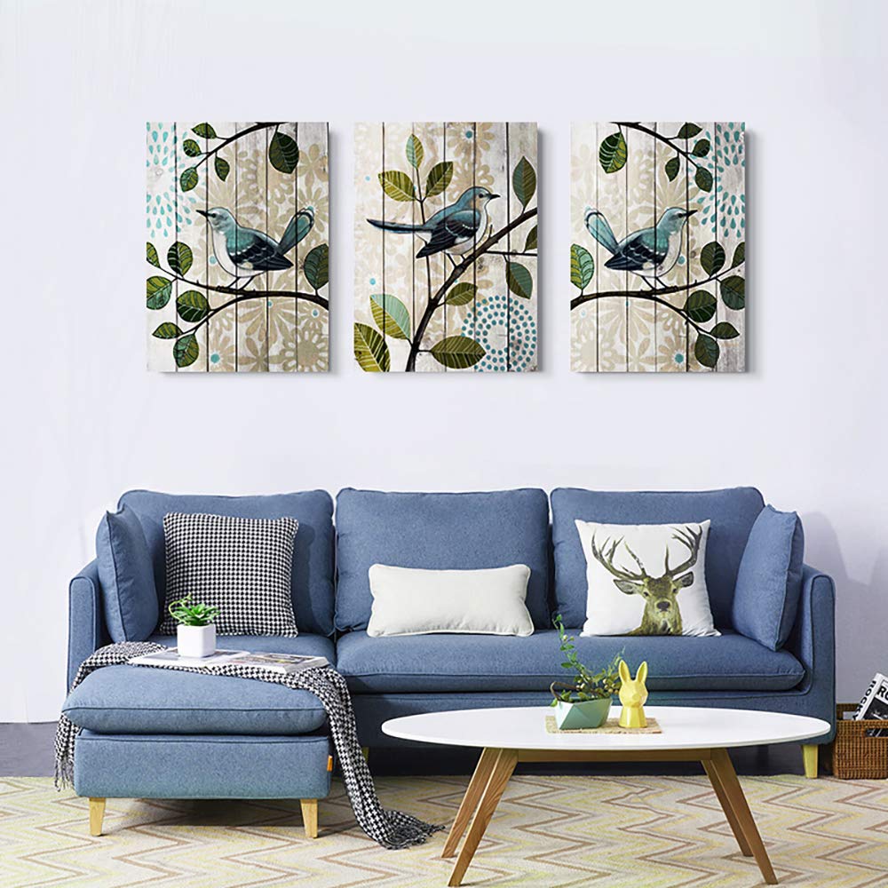 Bird On The Branch 3-Piece Abstract Canvas Wall Art Set - Modern Framed Paintings for Living Room, Bedroom, Kitchen & Bathroom Decor - Perfect for Home, Office & Gift Giving