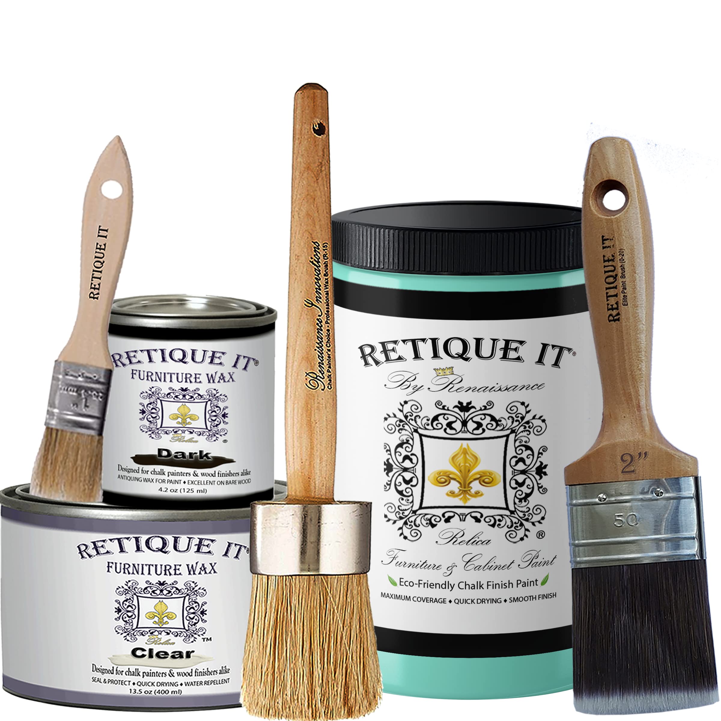 Retique It Chalk Furniture Paint by Renaissance Deluxe Starter Kit - 35 Seven Seas Color, 32oz | DIY Furniture Makeover, Shabby Chic Decor, Home Restoration Projects