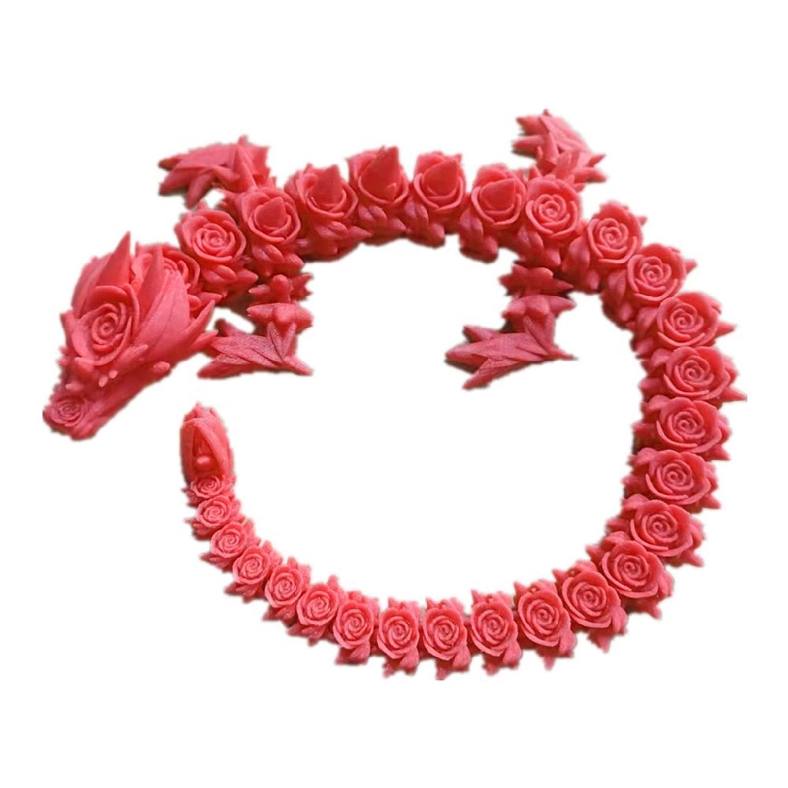 3D Printed Rose Dragon Articulated Toy - Rotatable & Poseable Joints for Stress Relief - Anxiety Relief Dragon Action Figure for Kids & Adults (13.8in Red) - Perfect for Desk Decor, Gift Giving & Collectible Display