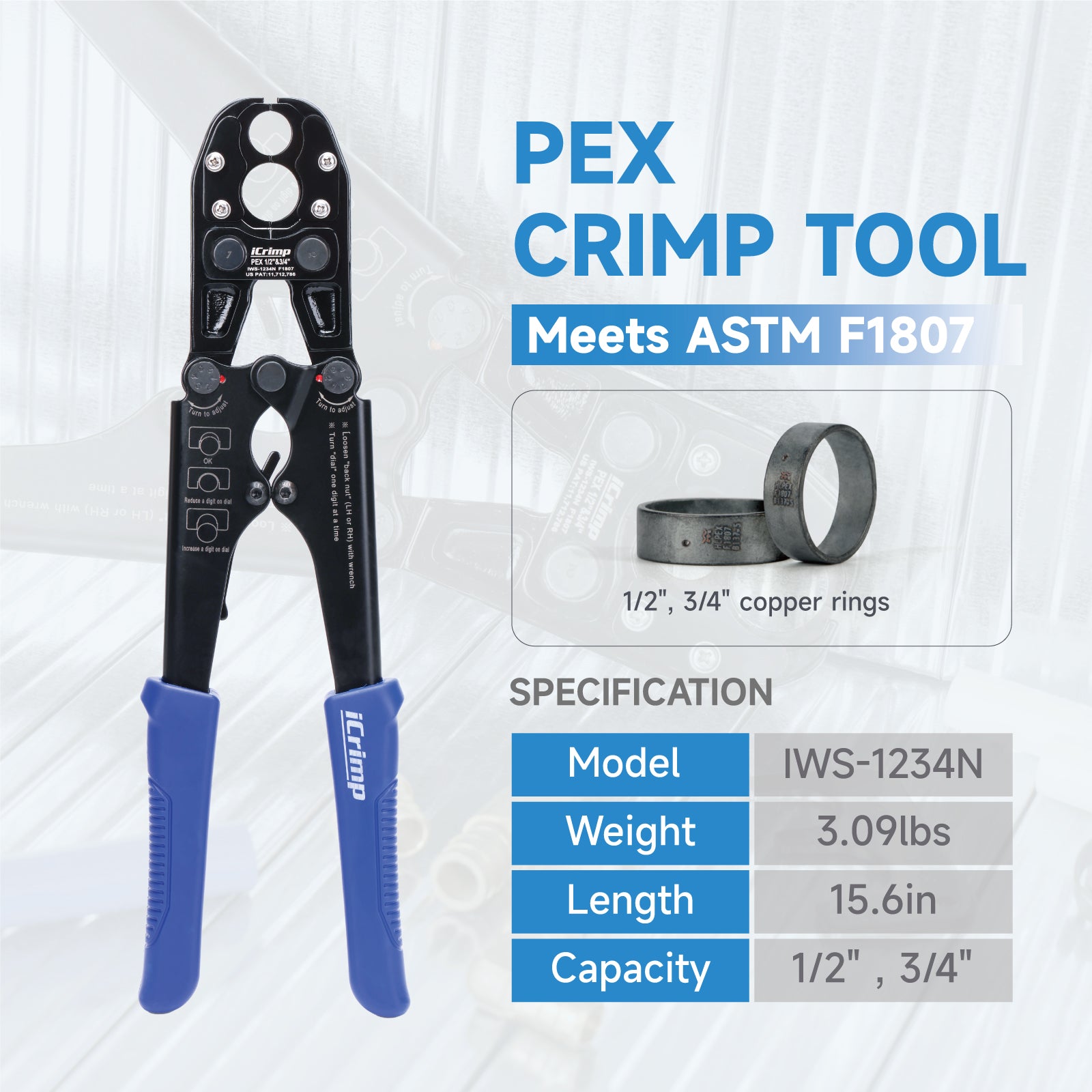 IWS 1234N PEX Pipe Crimping Tool with Convertible 1/2