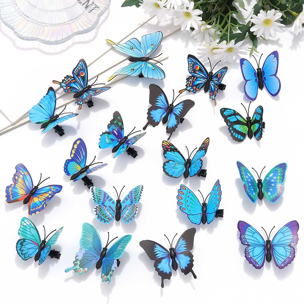 BARTOSI Blue Butterfly Hair Clips for Women & Girls - Cute Hair Accessories Set of 20 - Perfect for Parties, Weddings, School & Daily Wear