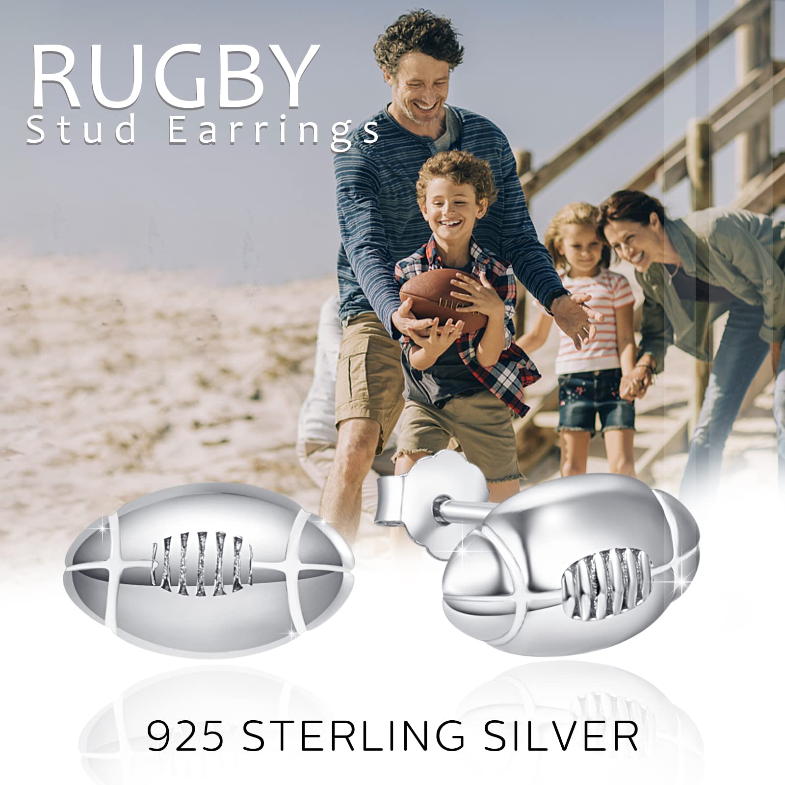 925 Sterling Silver Tiny Football Stud Earrings for Women & Teens - Hypoallergenic Dainty Sports Jewelry - Perfect Gift for Football Players & Fans (Game Day, Birthday, Christmas)