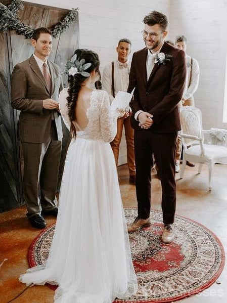 Elegant Long Sleeve Backless Wedding Dress - Romantic Lace Bridal Gown WD607 | Perfect for Beach Weddings, Vow Renewals & Boho Bridal Photos