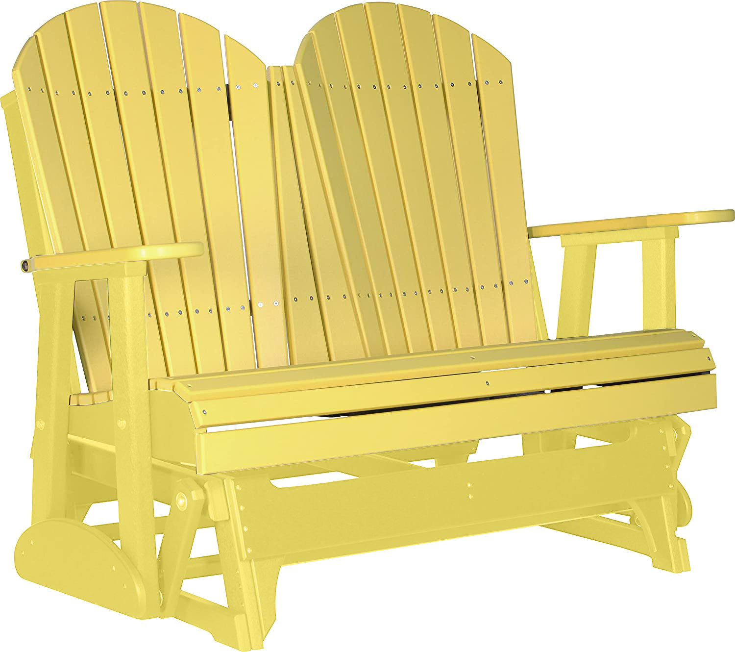 LuxCraft 4 ft. Yellow Recycled Plastic Adirondack Outdoor Glider Chair with Cup Holder - Perfect for Patio, Garden, Poolside & Backyard Relaxation