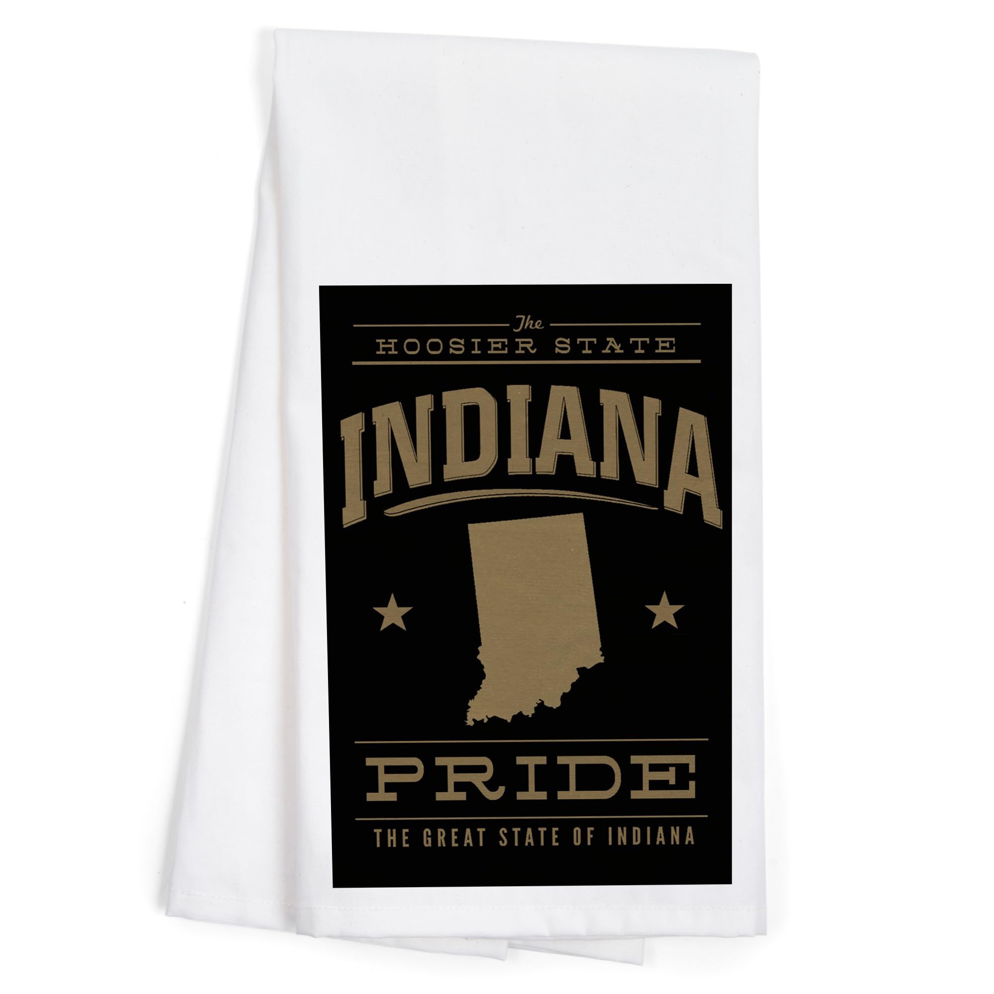 Lantern Press Indiana State Pride Gold on Black 100% Cotton Tea Towel - Decorative Hand Towel for Kitchen, Home Decor & Gift - Perfect for Dish Drying, Wall Art & Housewarming Presents