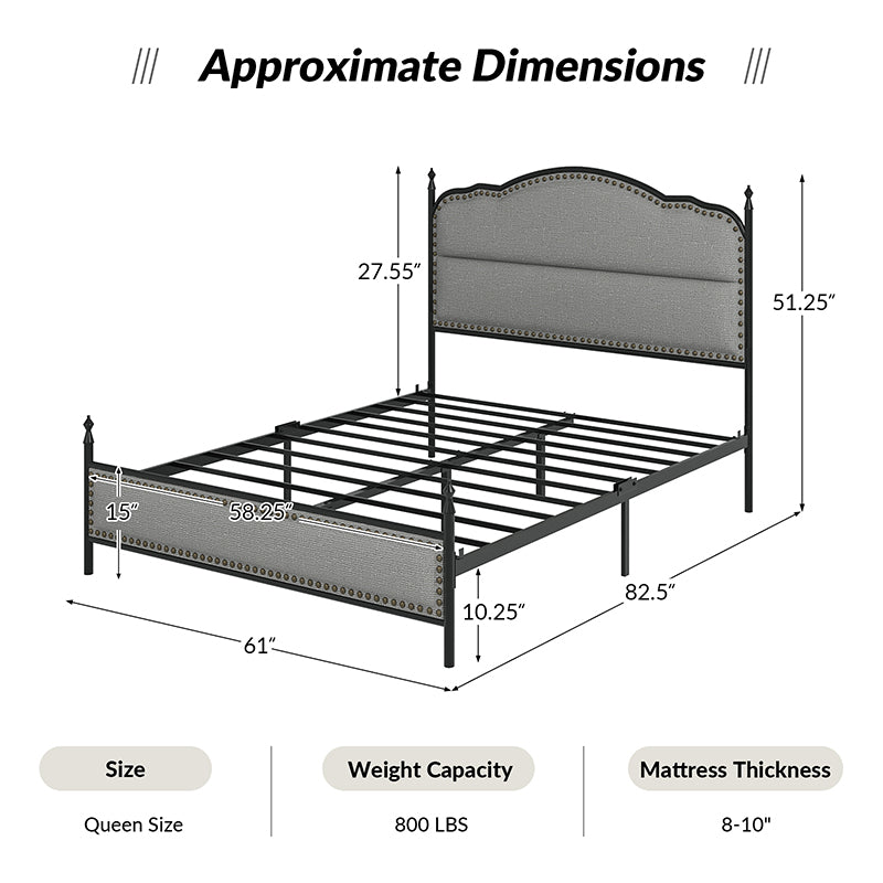 Ernesto 61 Industrial King & Queen Size Platform Bed Frame - Modern Metal & Wood Design for Bedroom, Guest Room, Loft or Studio Apartment