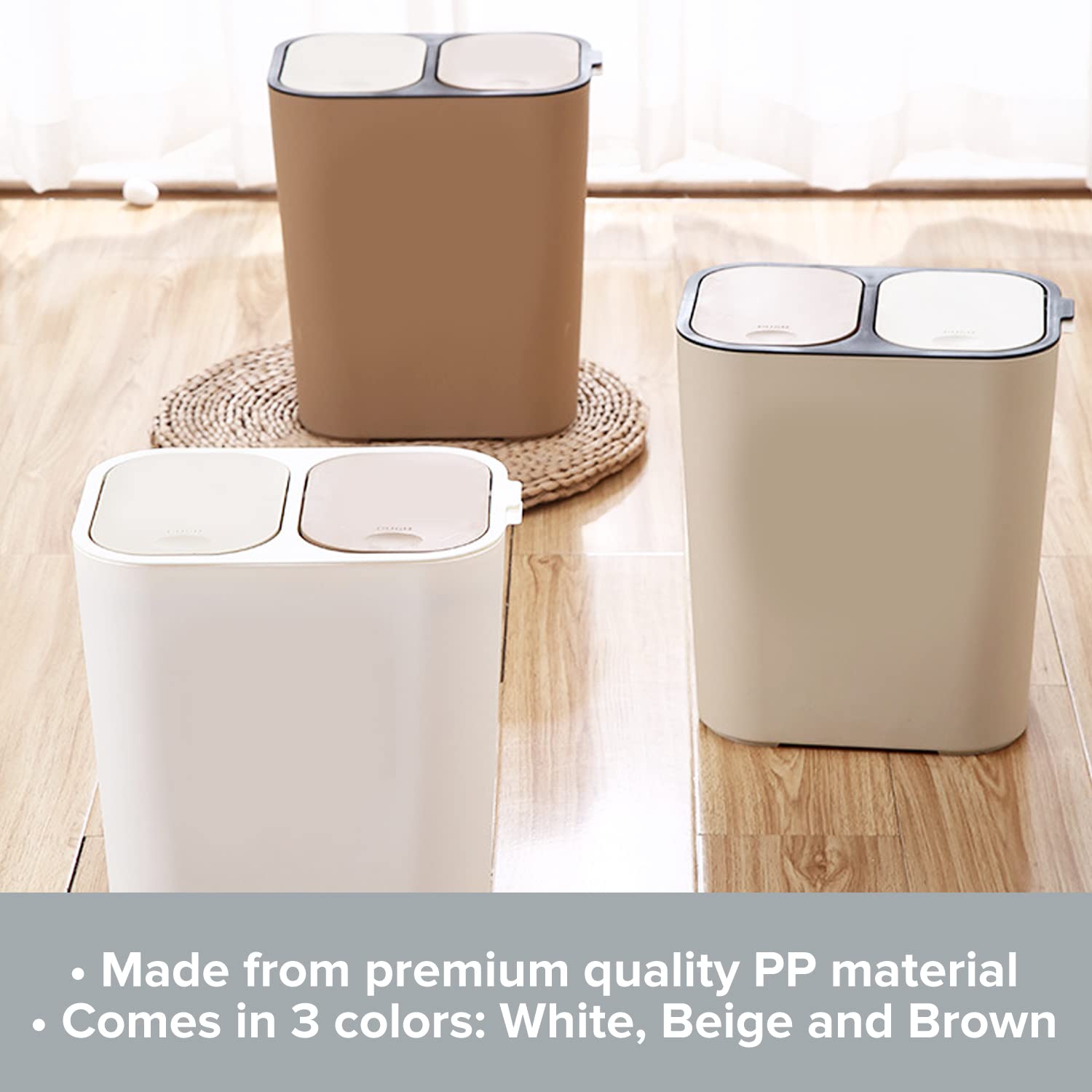 Dual Compartment Trash Can - Nordic Style Kitchen & Recycling Bin with Separate Pop-Up Lids - Slim 10.2x7.1x13.2in White Garbage Can for Home, Office & Dorm Organization