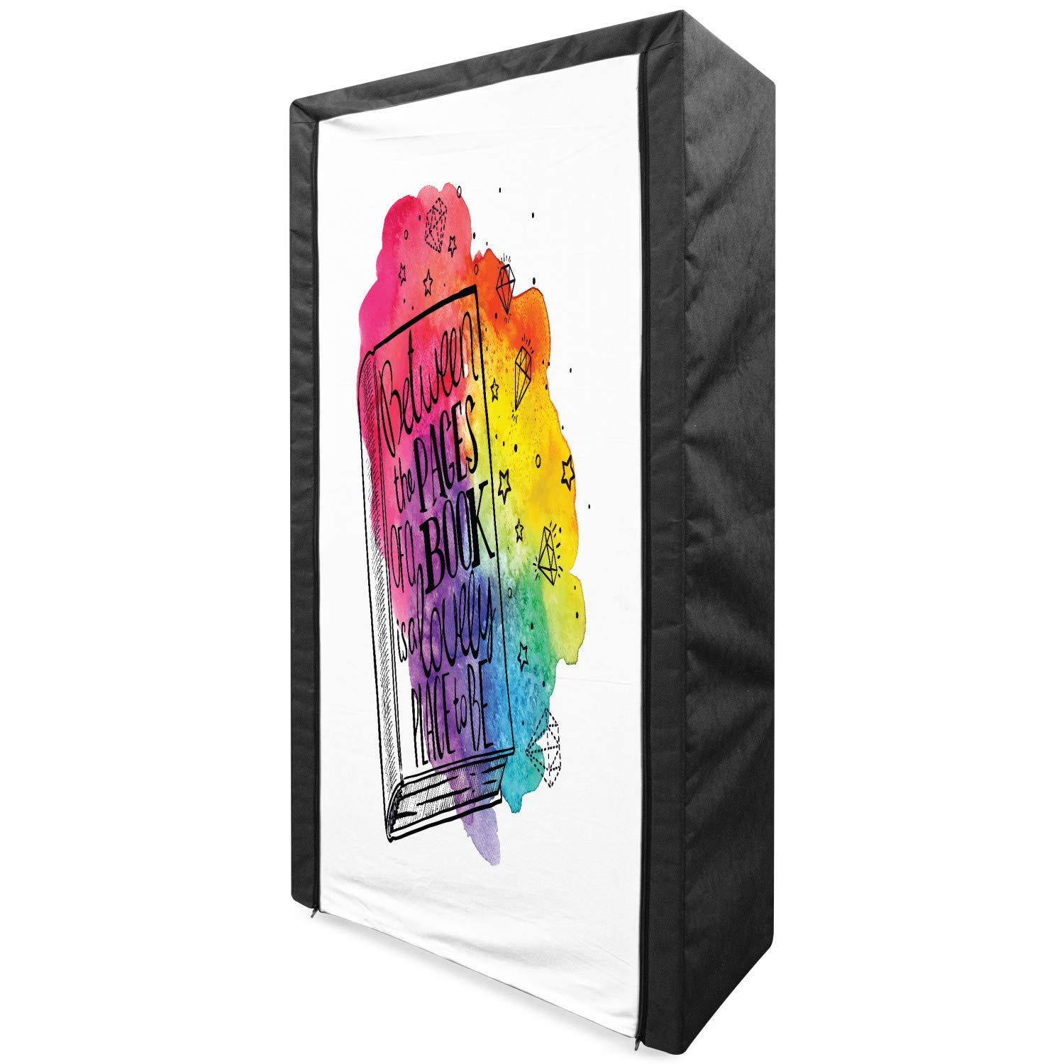 Ambesonne Portable Fabric Wardrobe with Bookshelf Print - 33.5 Inch Multicolor Book-Themed Closet Organizer for Bedroom, Dorm, or Kids Room Storage | Perfect for Book Lovers & Small Space Organization