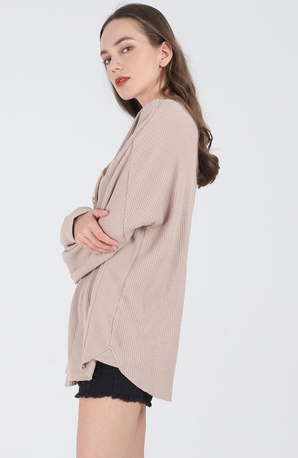 Loveimgs Women's Oversized Waffle Knit Shacket - Corduroy Long Sleeve Button Down Shirt Jacket for Fall & Winter | Casual Outfit, Layering Piece, Office Wear, Weekend Comfort