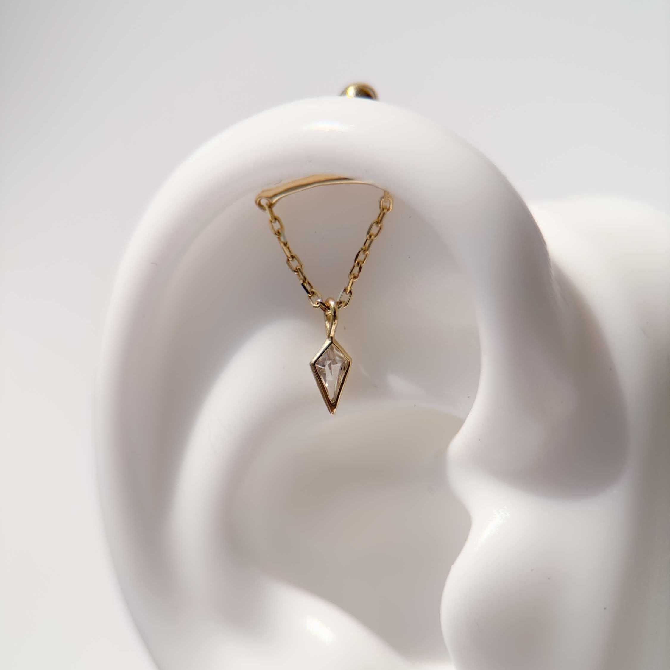 14K Solid Yellow Gold Kite Cut Gemstone Draped Threader Stud Earrings - Elegant Jewelry for Parties, Weddings & Special Occasions