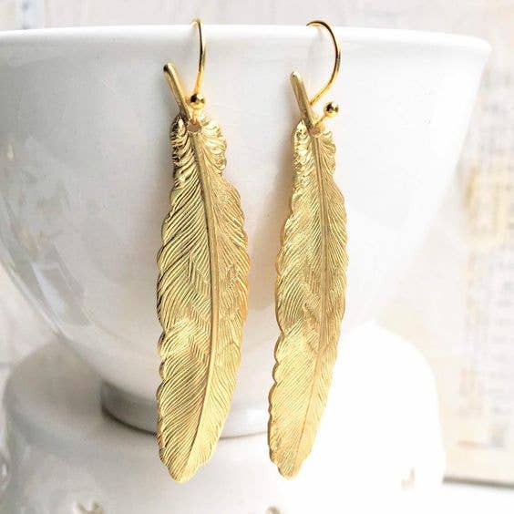 Bohemian Gold Feather Earrings for Women - Lightweight Dangle Charm Earrings for Casual & Party Wear
