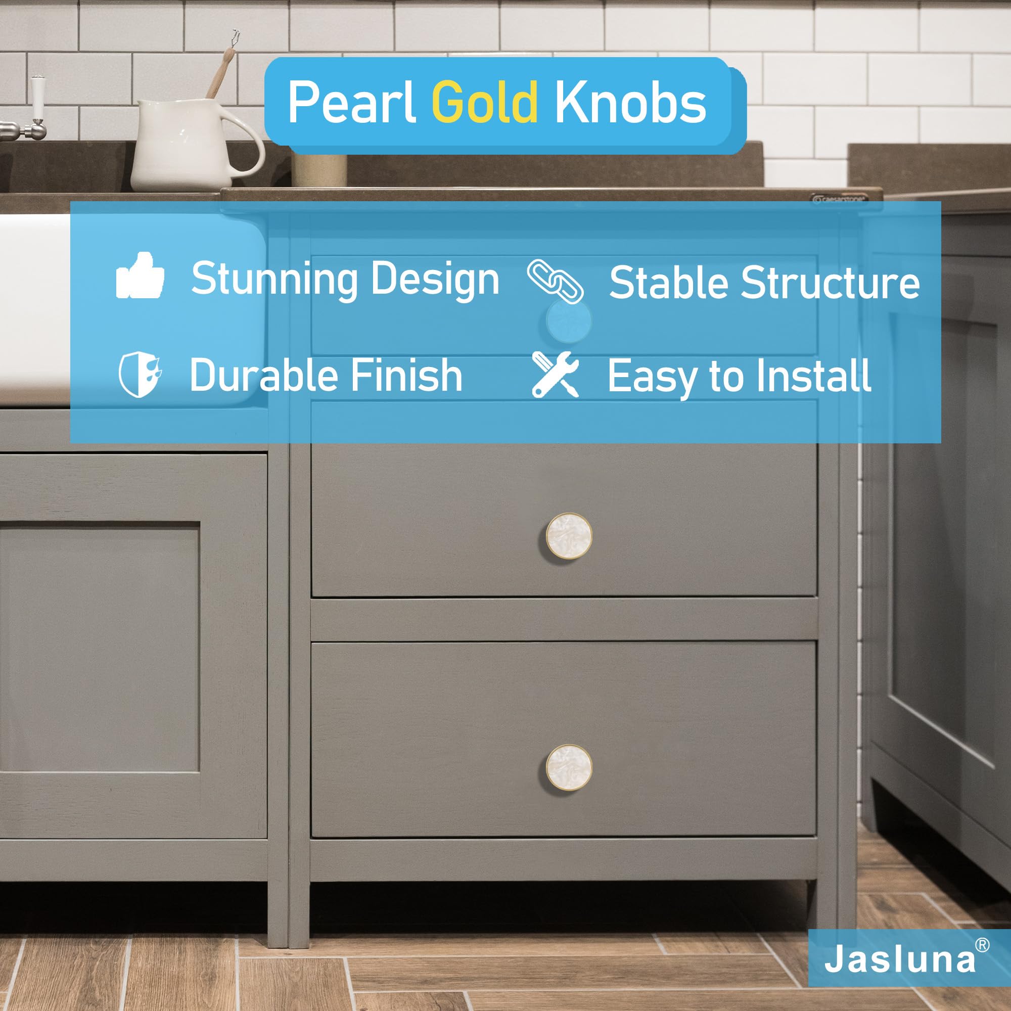 Gold Pearl Dresser Knobs 6-Pack - Brushed Brass Cabinet Pulls for Kitchen & Bathroom Decor