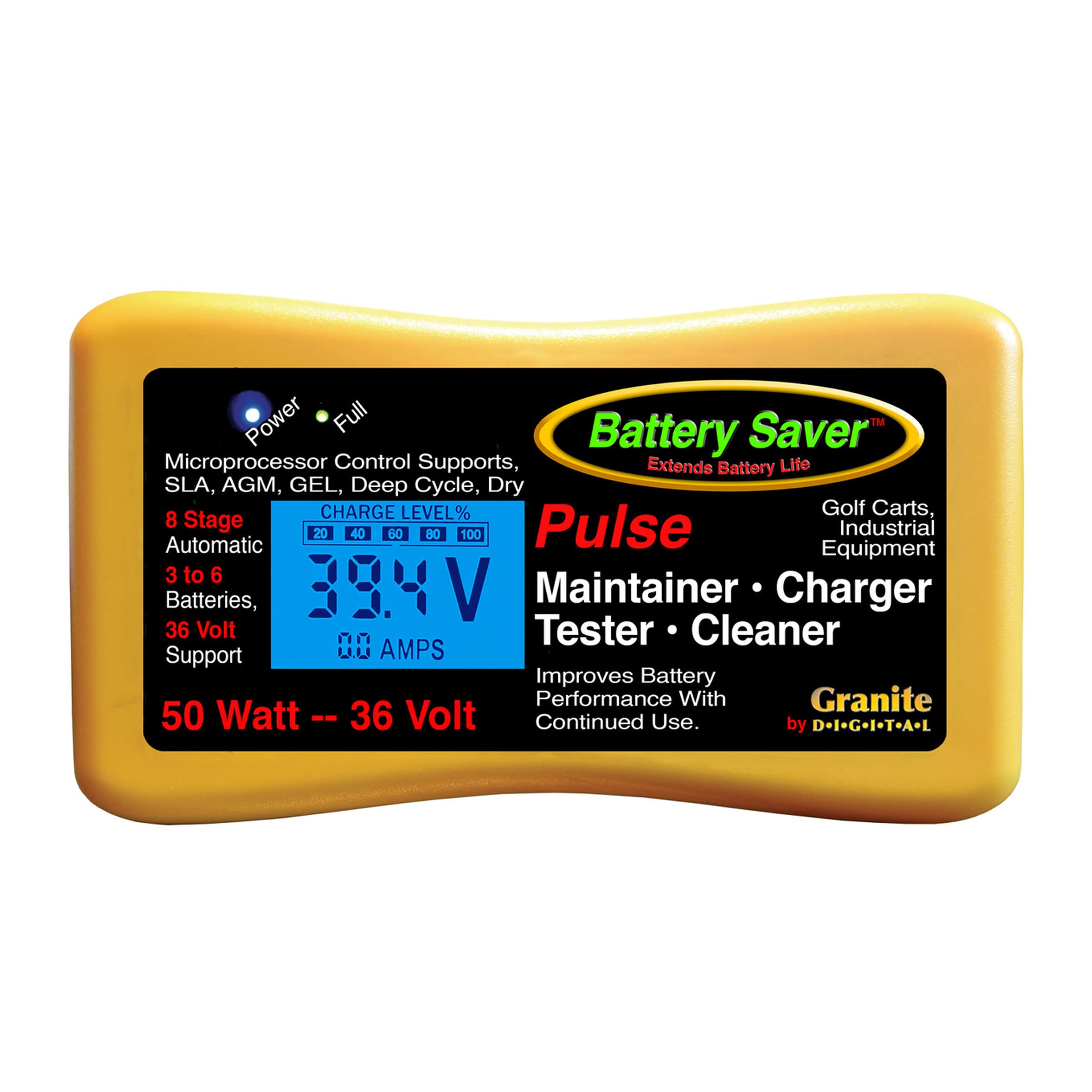 36V 50W Premium Battery Pulse Charger, Maintainer & Tester (Gen 3) - Yellow & Black (2365L-36-G3) | Fast Charging for Motorcycles, ATVs, Boats & RVs | Smart Battery Maintenance & Testing Solution