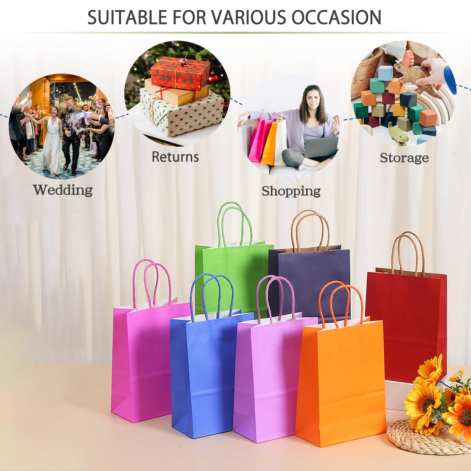 AZOWA 12-Pack Mini Small Kraft Paper Gift Bags with Handles - 4 x 2.4 x 6 Inches, Orange - Perfect for Party Favors, Wedding Decorations, Birthday Gifts & Retail Packaging