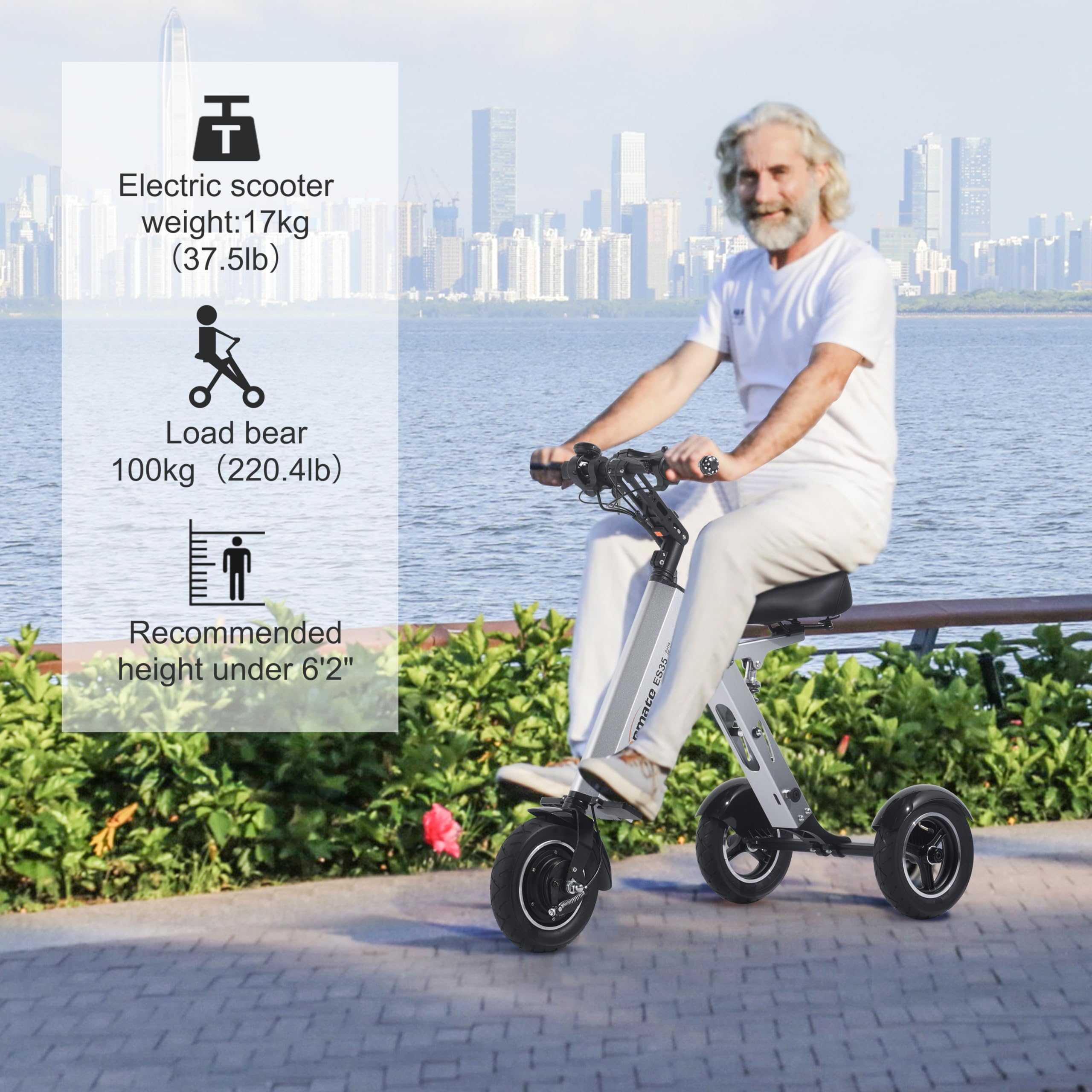 TopMate ES35 3-Wheel Foldable Electric Mobility Scooter for Adults - Lightweight & Portable with Removable 36V 7.8AH Battery, Reverse Function & Key Switch - Perfect for Commuting, Travel & Outdoor Activities