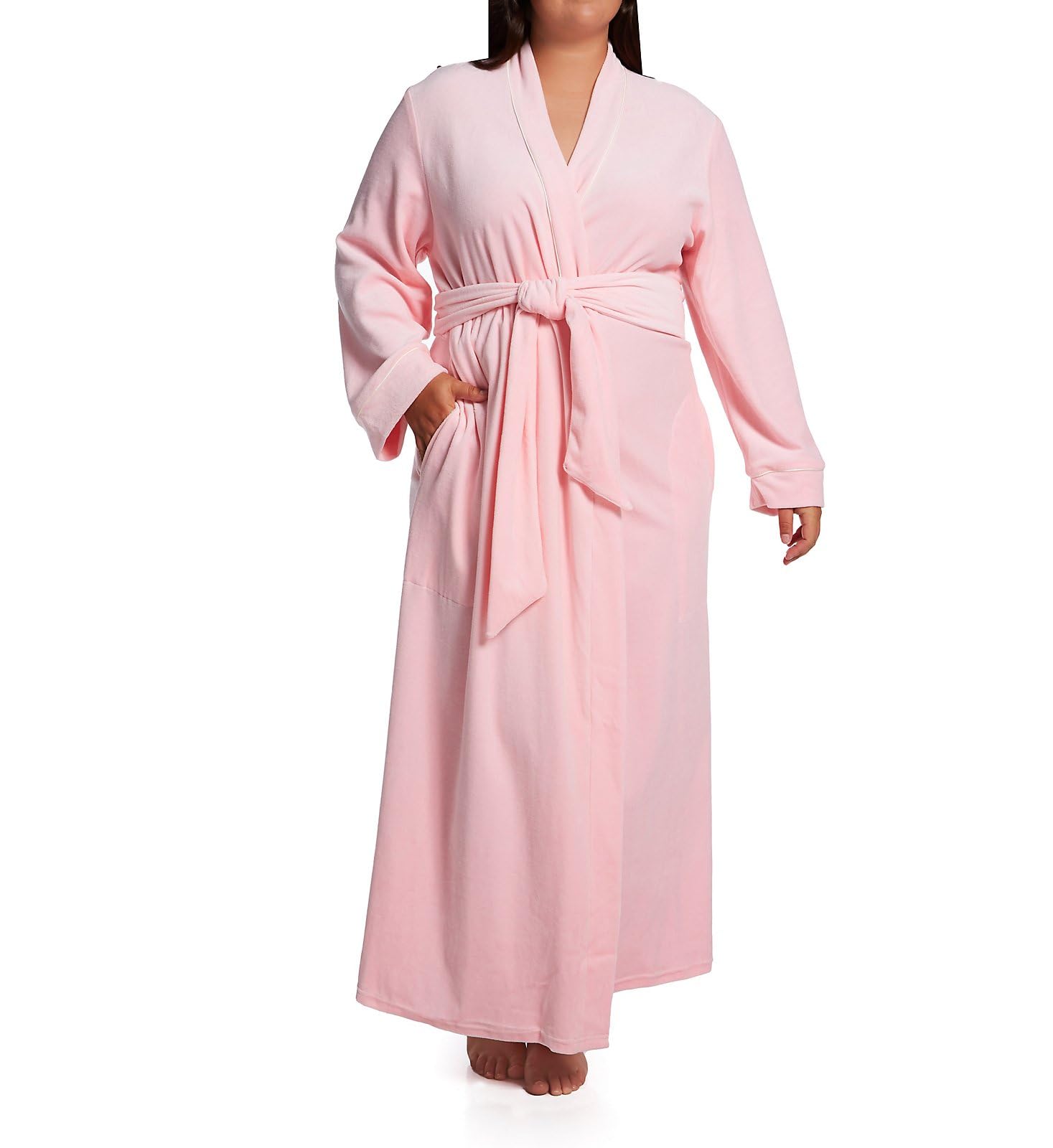Plus Size Women's Velour Wrap Robe - Soft & Cozy Pink Bathrobe for Lounge & Spa, Size XL (37X) - Perfect for Relaxing at Home, Spa Days & Gift Giving