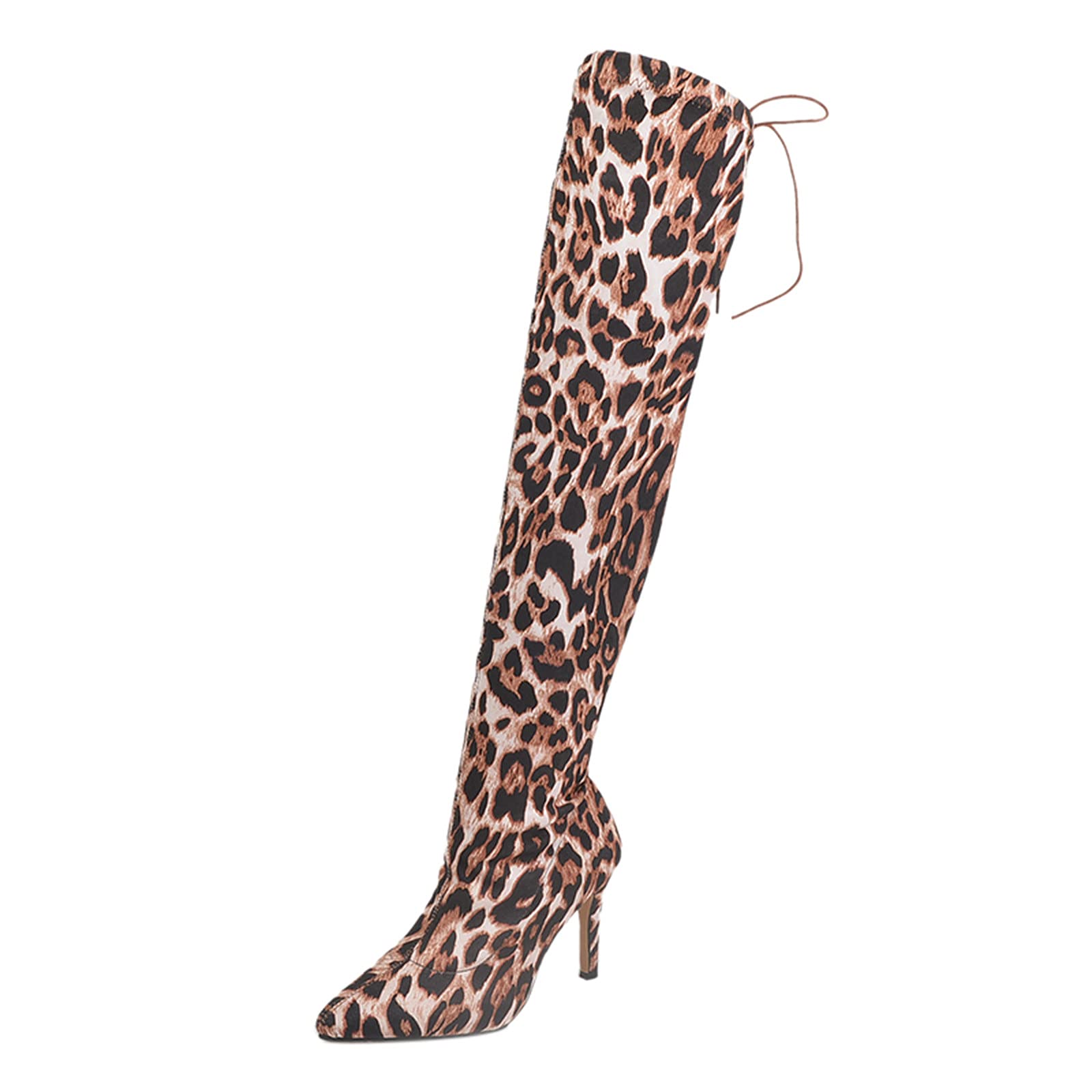 Leopard Print Pointed Toe Stiletto Heel Knee High Leather Boots for Women - Stylish Thigh High Boots for Party, Night Out & Fashion Outfits