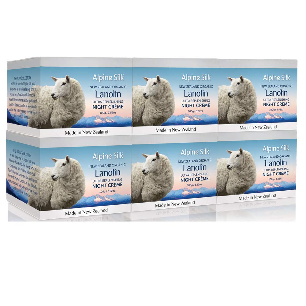 Organic Lanolin Ultra Replenishing Night Cream - 100g (6 Jars) - Deep Moisturizing for Dry Skin, Perfect for Overnight Repair & Winter Care