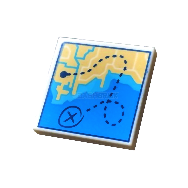 LEGO Minifigure Accessory - 2x2 Tile with Coastal Map Design [3068bpb2011] for LEGO City & Pirate Sets | Perfect for Beach Scenes & Adventure Displays