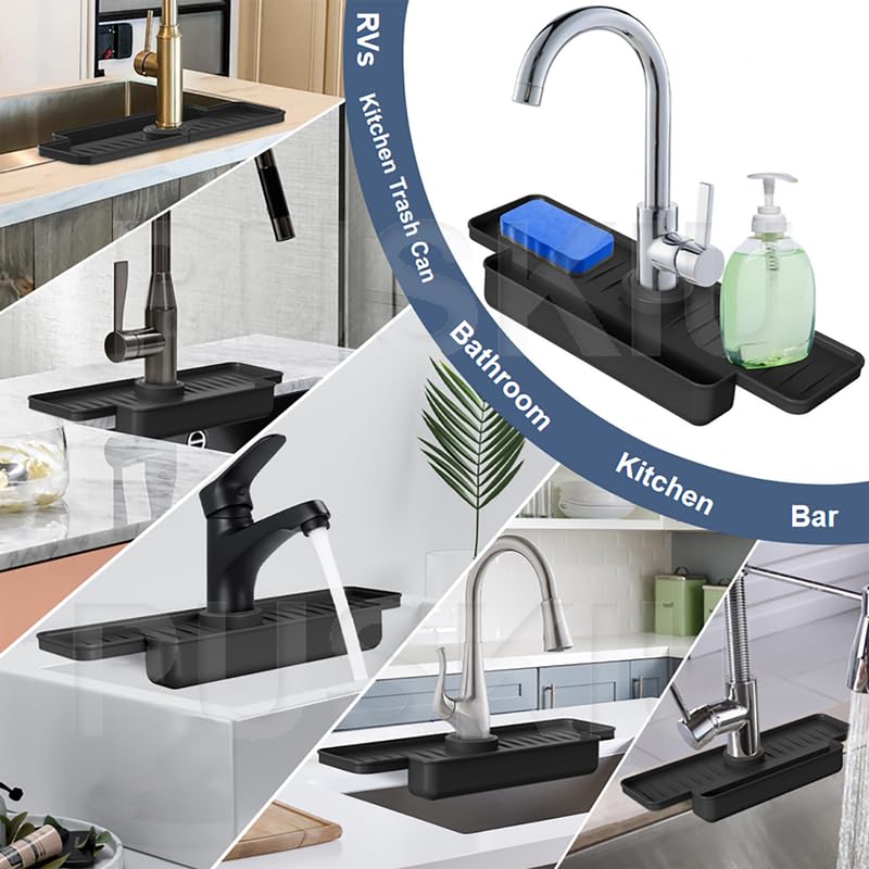 2024 Upgraded Silicone Kitchen Sink Splash Guard - Non-Slip Faucet Water Catcher Mat for Bathroom & Kitchen Countertops | Perfect for Washing Dishes, Food Prep & Keeping Countertops Dry
