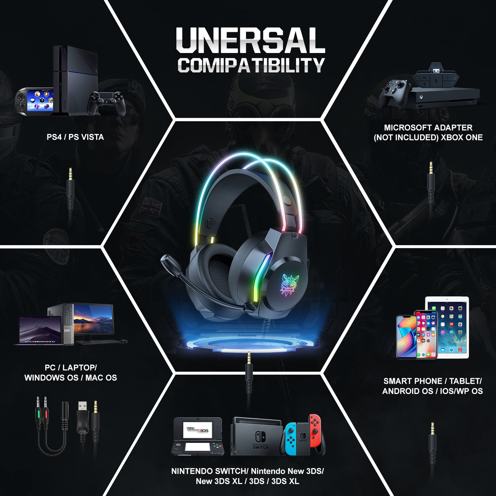 ONIKUMA X26 Gaming Headset with RGB Lights, Noise Cancelling Wired Headphones for PC, PS4, Xbox - Perfect for Competitive Gaming & Late-Night Sessions