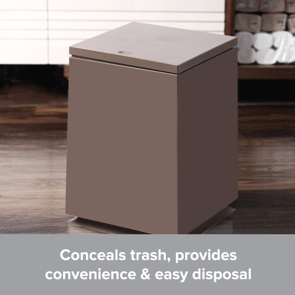 Modern Square Trash Can with Lid - 1.85 Gal/7L Pop Open Waste Basket - Brown Kitchen & Bathroom Garbage Bin - Push Top Design with Removable Liner - Perfect for Home, Office, Bedroom & Bathroom Use