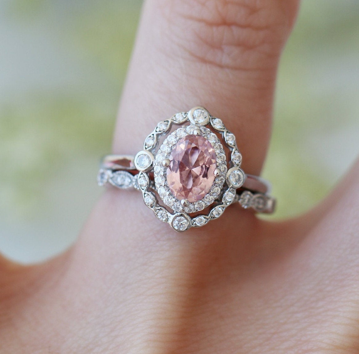 Valentine's Day Morganite Ring for Women - 925 Sterling Silver Rose Gold Plated Engagement Promise Ring - Perfect for Anniversaries, Proposals & Romantic Gifts