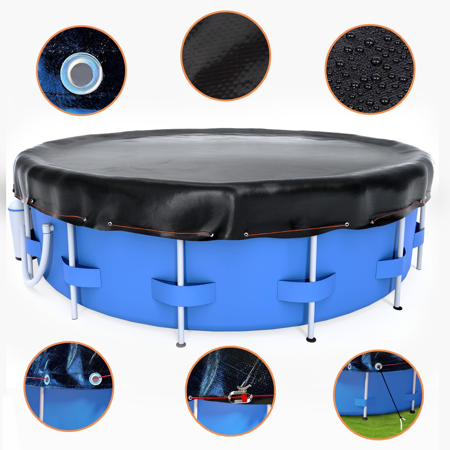 28ft Round Solar Pool Cover for Above Ground Pools - Heavy Duty Winter & Summer Protection with Winch & Cable - Waterproof, Dustproof, UV Resistant - Ideal for Swimming Pool Maintenance & Seasonal Protection