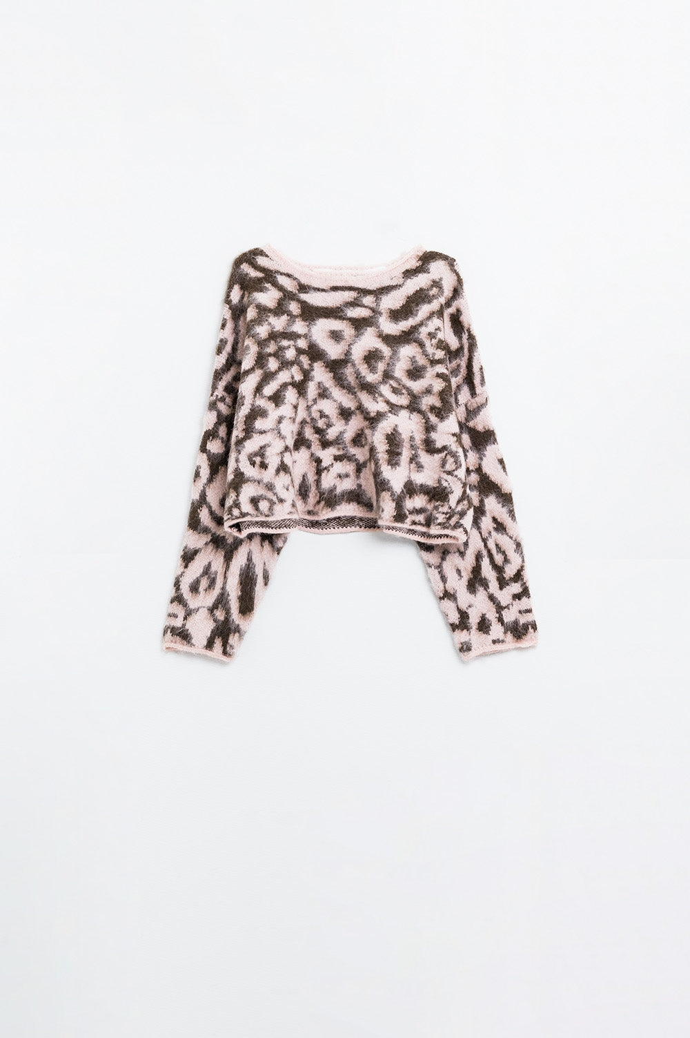 Women's Pink Leopard Print Pullover Knit Wool Sweater - Cozy Winter Fashion for Casual Outings & Office Wear