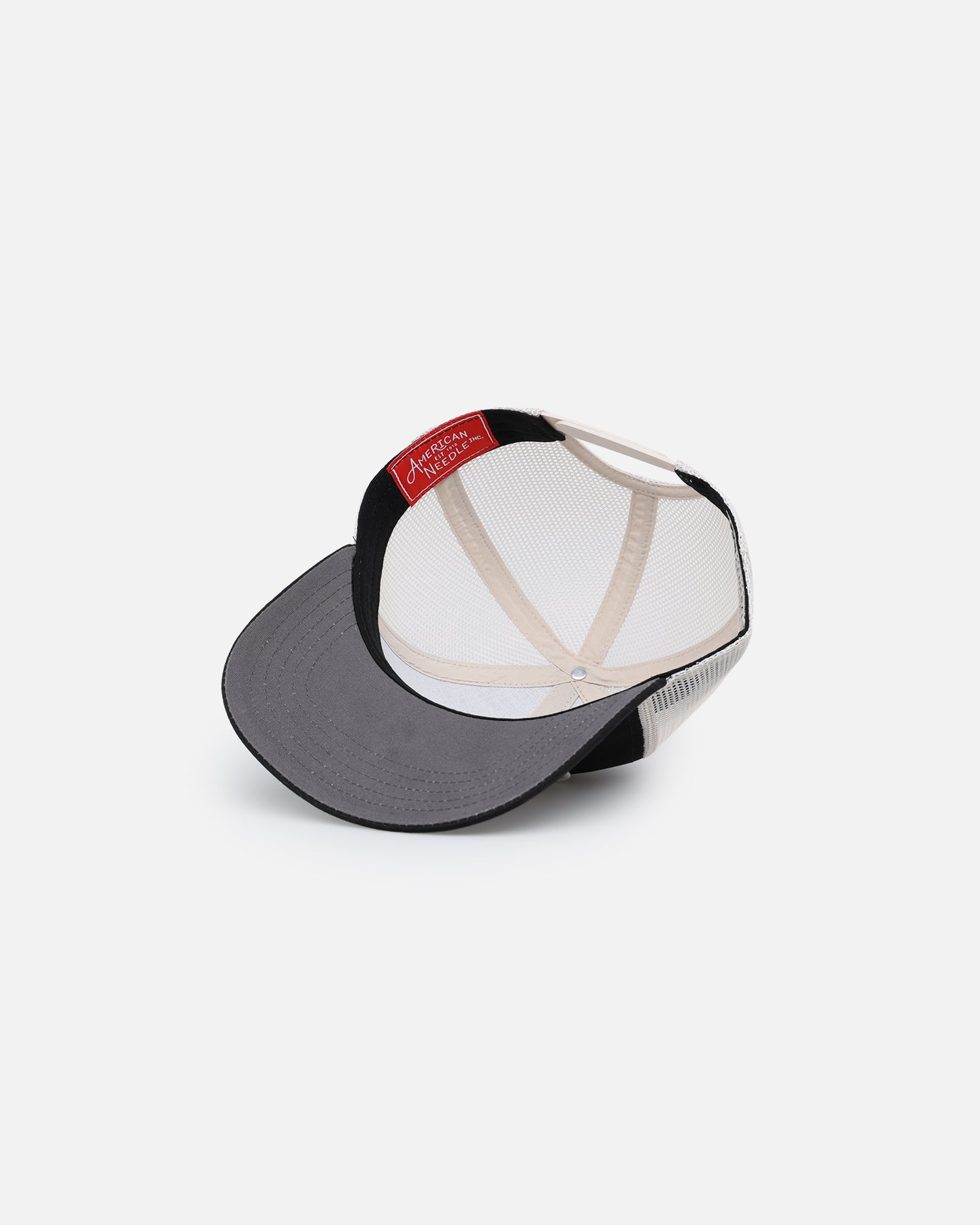 American Needle Twill Valin Patch Trucker Snapback Cap - Ivory/Black - Perfect for Casual Wear, Sports & Street Fashion